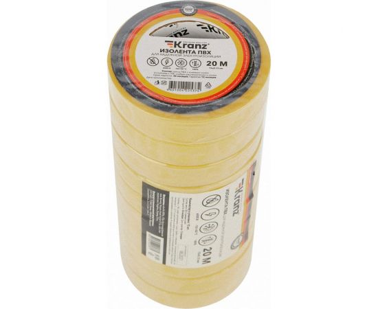 Изолента ПВХ KRANZ 15 мм х 20 м, 0.13 мм, желтая KR-09-2602 – изображение 5