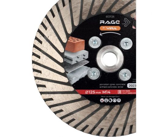 Диск алмазный шлифовально-отрезной по граниту 125 мм, с фланцем М14 rage by VIRA 603126 