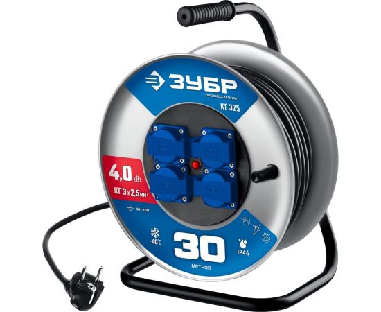 Силовой удлинитель ЗУБР на стальной катушке Кг 325 кг 3x2.5 30м 55079-30 55079-30_z01 