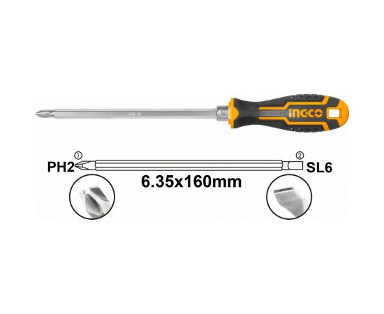 Двухсторонняя отвёртка INGCO 2 в 1 PH2+SL6 INDUSTRIAL AKISD0201 – изображение 2