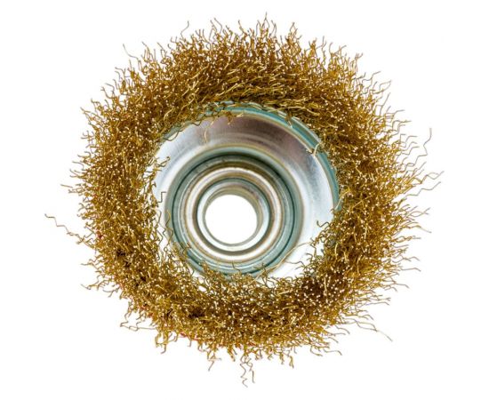 Щетка-крацовка чашечная для УШМ, латунированная витая проволока, 75 мм, М14 Toolberg 2302021 Лк-00003867 – изображение 4