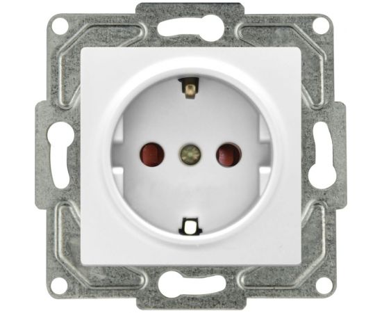 Розетка GUNSAN 1 пост Eqona с заземлением с защитными шторками белый 16401100-252116 