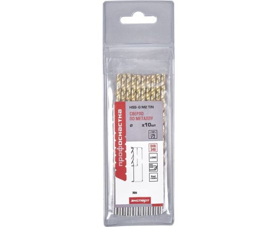 Сверло по металлу удлин Профоснастка 5,0 мм HSS M2 TIN/135 DIN 340 , 10 шт., №681 30206041 