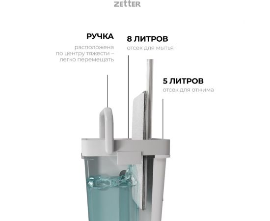 Швабра с отжимом и ведром premium xl (13 л) белое ZETTER ZIP-HOME-0322-20 – изображение 3