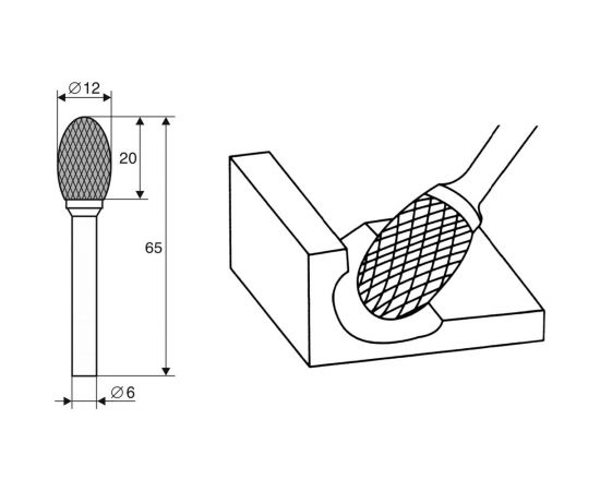Борфреза овальная, форма E, 12x20x6х65 мм Энкор 21707 – изображение 2