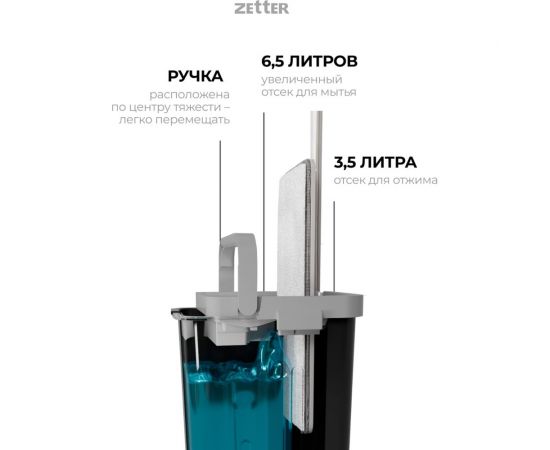 Швабра с отжимом и ведром ZETTER premium м (10 л) черное HOME202105-3-black – изображение 10