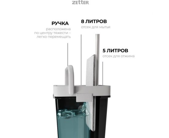 Швабра с отжимом и ведром premium xl (13 л) черное ZETTER ZIP-HOME-0322-17 – изображение 4