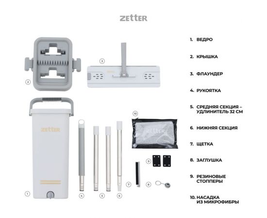 Швабра с отжимом и ведром premium xl (13 л) белое ZETTER ZIP-HOME-0322-20 – изображение 8