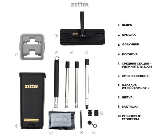 Швабра с отжимом и ведром ZETTER premium м (10 л) черное HOME202105-3-black – изображение 11