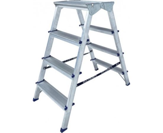 Двухсторонняя алюминиевая стремянка Алюмет c широкой верхней ступенью 260 мм, 4 ступени ADK6204 