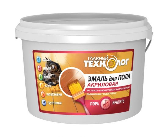 Акриловая эмаль для пола НОВБЫТХИМ белая, ""ГЛАВНЫЙ ТЕХНОЛОГ"", ведро 2.4 кг 1970 