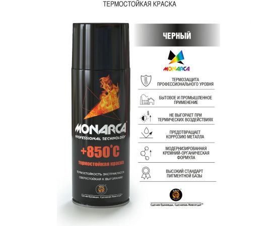 Краска аэрозольная термостойкая MONARCA +850 (520 мл, 270 г., черный) 21400 – изображение 6