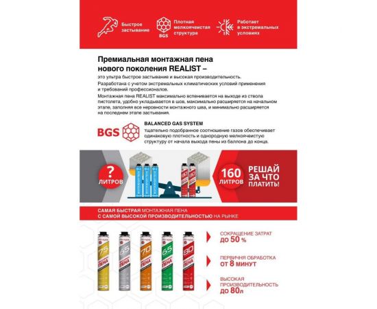 Пена монтажная REALIST PRO Green 65 л, зимняя 4602009041051 – изображение 2