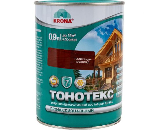 Защитно-декоративный состав для дерева KRONA Тонотекс (палисандр-шоколад; 0,9 л) 66334701 – изображение 5