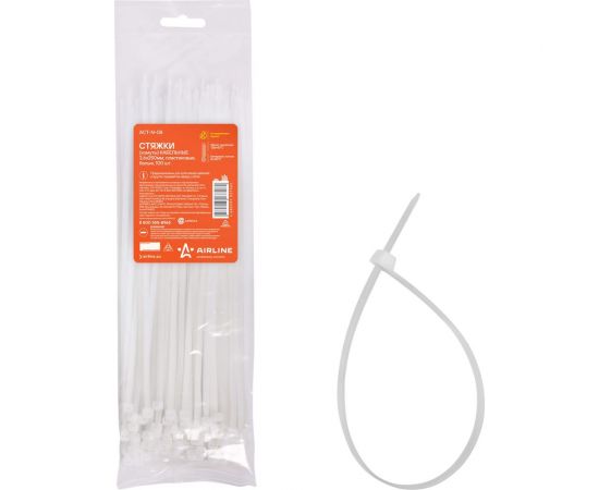 Кабельные стяжки Airline хомуты 3,6 х 250 мм, пластиковые, белые, 100 шт. ACT-N-08 