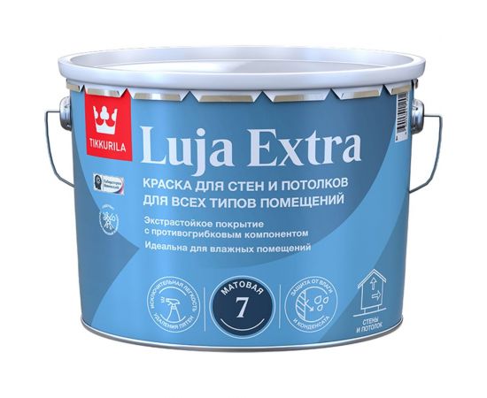Краска для стен и потолков Tikkurila luja extra, матовая, база A, белая, 0.9 л 249222 