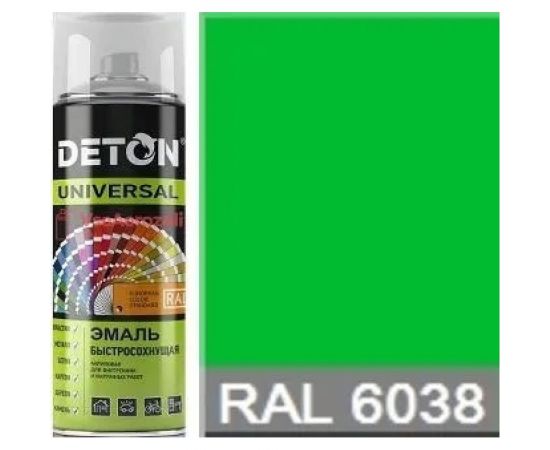 Флуоресцентная акриловая эмаль DETON быстросохнущая, зеленый, RAL 6038, аэрозоль 520 мл DTN-A07269 – изображение 3
