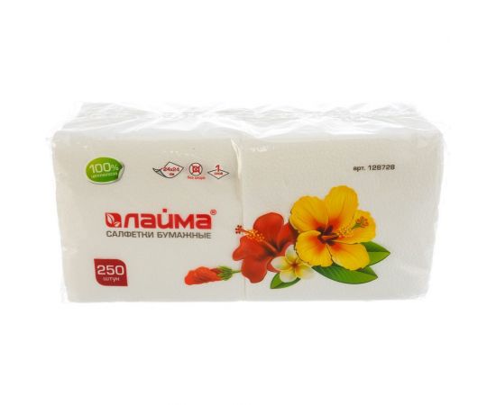 Бумажные салфетки ЛАЙМА белые, 24х24см, целлюлоза, 250 шт. 128728 – изображение 3
