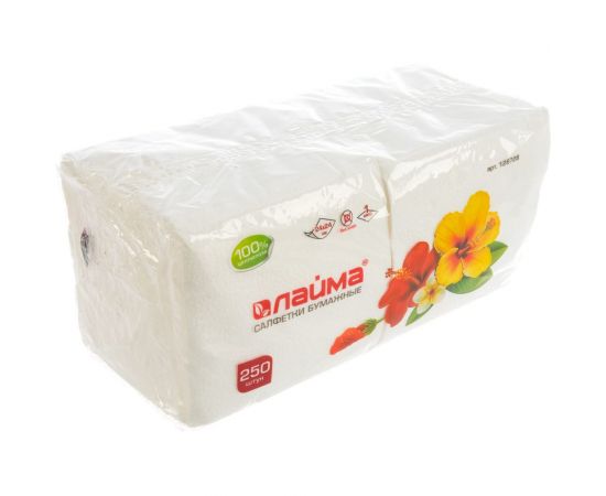 Бумажные салфетки ЛАЙМА белые, 24х24см, целлюлоза, 250 шт. 128728 – изображение 2