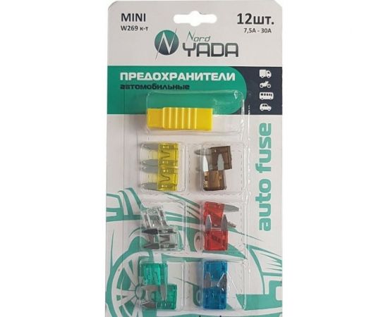Предохранитель Nord-Yada MINI набор 12шт с пинцетом в блистере 7.5,10,15,20,25,30 Ампер 900500 