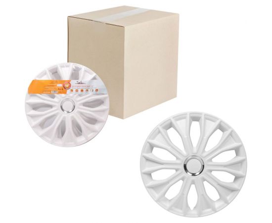 Колесные колпаки Airline Волтек 16"", белый глянец, хром кольцо, комплект 2 шт. AWCC-16-34 