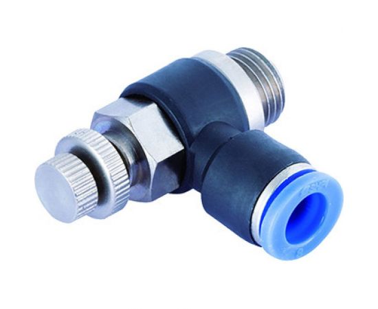 Фитинг-дроссель (пневмодроссель) угловой с наружной резьбой M1/4" SHPI SC 06-02 