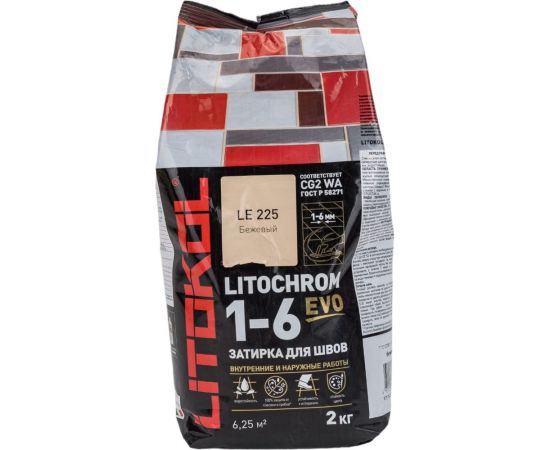 Затирка для швов LITOKOL LITOCHROM 1-6 EVO LE 225 (бежевый; 2 кг) 500230002 
