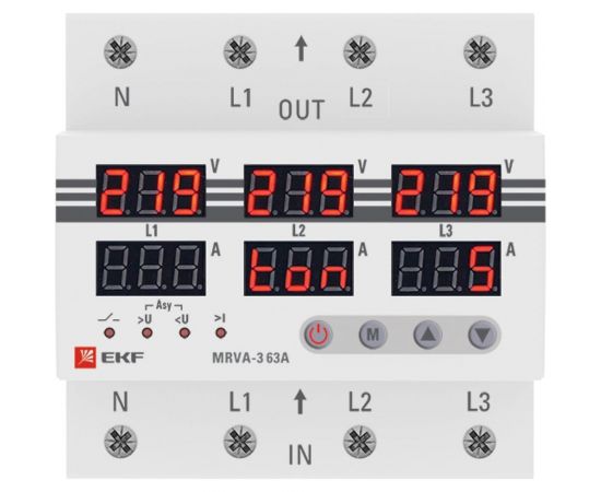 Трехфазное реле напряжения и тока EKF с дисплеем MRVA-3, 63A MRVA-3-63A – изображение 3