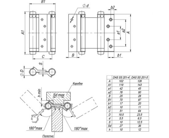 Пружинная двусторонняя петля ARMADILLO BH470SS AB (4DSS) бронза TECH (2 шт) 39769 – изображение 2