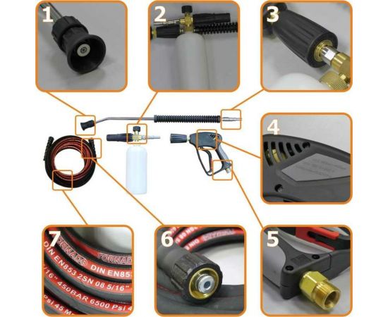Набор для автомойки ПРАКТИК пенокомплект + шланг 10 м, 200 бар, 15 л/мин C-TECH 10-SF60-45 – изображение 3