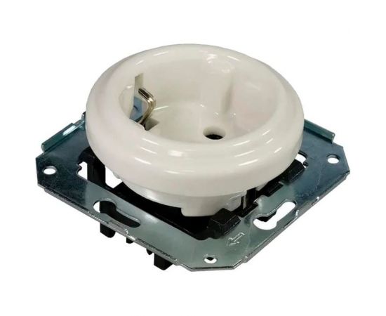 Розетка Retrika ретро, керамика, серия Colony, с заземляющим контактом, белый RS1-80001 – изображение 5