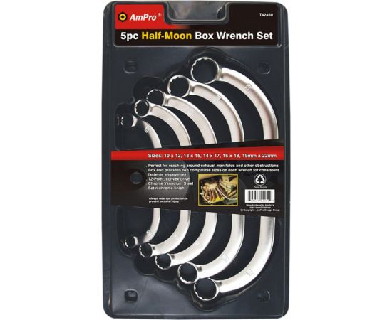 Набор ключей AmPro накидных Полумесяц, 5 предметов, 10-22мм, T42450 