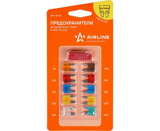 Предохранители Airline мини в блистере с экстрактором 10 шт., 5-30 А AFU-M-02 