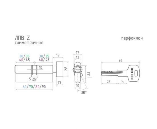 Цилиндровый механизм с вертушкой НОРА-М ЕСО Z ЛПВ-90 45-45 черный 18904 – изображение 3