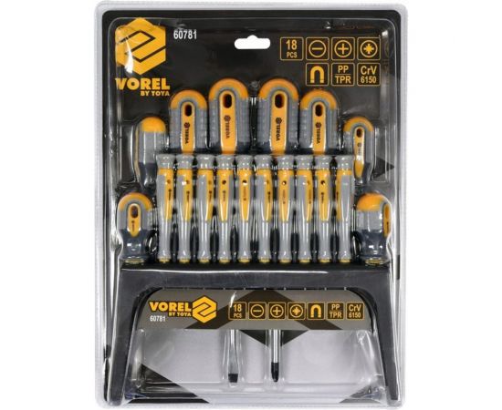 Набор отверток VOREL 18 предметов, пластиковая стойка 60781 – изображение 2