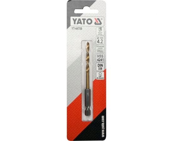 Сверло по металлу HSS-TiN 4.2 мм с хвостовиком HEX1/4 YATO YT-44758 – изображение 2