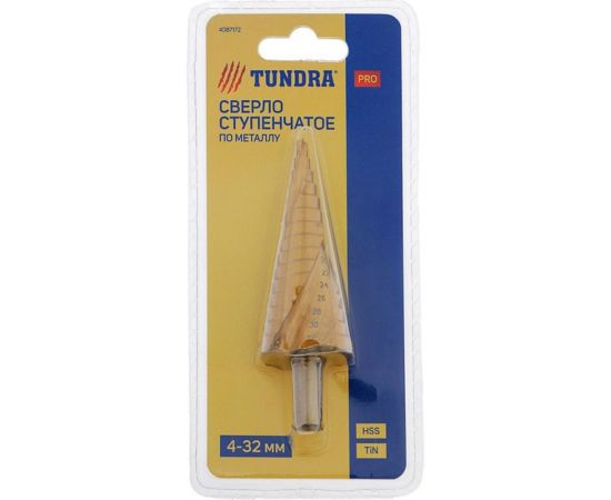 Сверло ступенчатое PRO (4-32 мм; HSS TiN; спиральный профиль; трехгранный хвостовик) ТУНДРА 4087172 – изображение 2