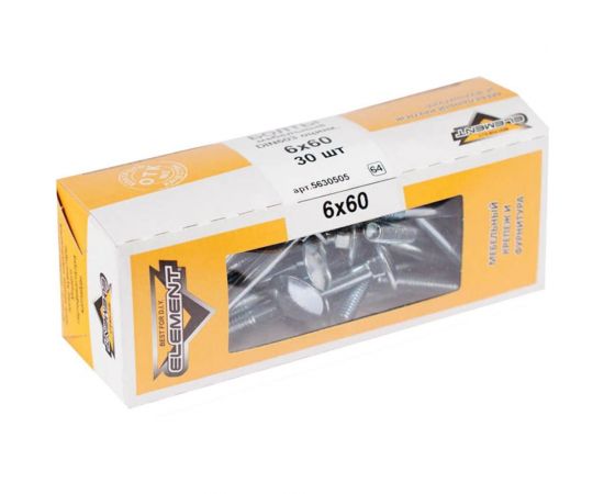 Мебельный болт Element DIN 603 6x60 белый цинк 30 шт 102730 – изображение 3