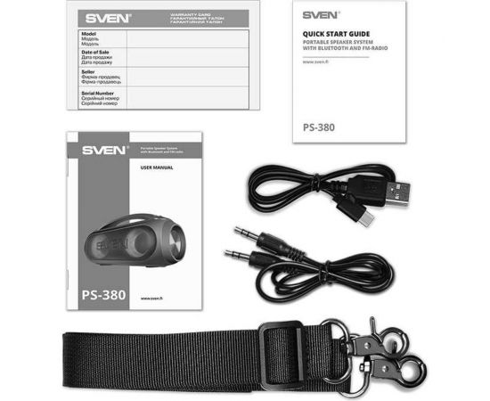 Портативная колонка SVEN АС PS-380 черная, 40 Вт, Waterproof (IPx5), TWS, Bluetooth, FM, USB, 3000 мА*ч SV-021290 – изображение 2