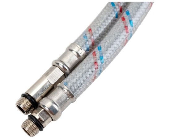 Подводка для смесителя (2 шт; гайка 1/2-штуцер M10; 100 см; нейлон/ПВХ) AQUALINE 4891 – изображение 4