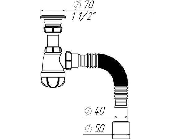 Сифон для умывальника Aquant 1 1/2"х40 с металлической решеткой с гофротрубой 40x40/50 S0115-35-MR – изображение 5