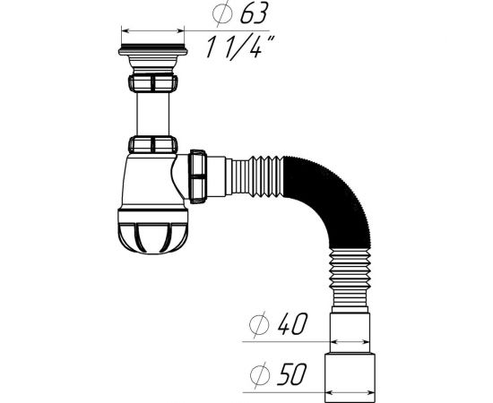 Сифон для умывальника Aquant 1 1/4"х40 с металлической решеткой с гофротрубой 40x40/50 S1015-35-MR – изображение 3