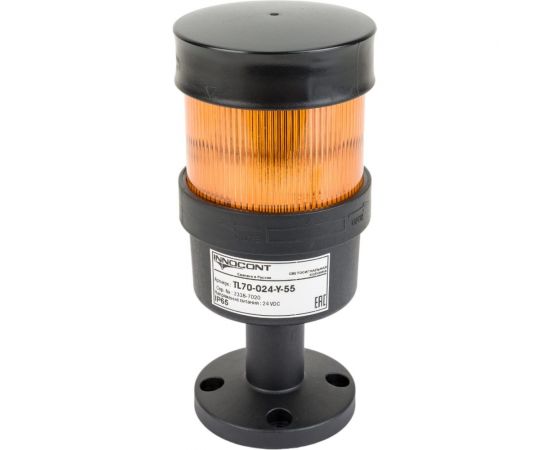 Светосигнальная колонна INNOCONT d=70мм, светодиод, стойка 55мм, основание d=70мм, постоянное свечение, без зуммера, цвет: желтый, 24VDC, IP65, кабель 0,5м TL70-024-Y-55 