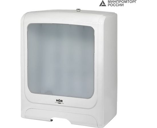 Диспенсер для бумажных полотенец hor t1 бизнес корпус белый, верхнее стекло полупрозрачное матовое, нижние стекла белый abs-пластик, универсальная система сложения (z(c) / v(zz)) HOR-11111411 