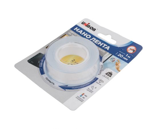 Клейкая нано лента UNIBOB кристально-прозрачная, 20 мм, 1 м (пена) 97246 – изображение 3