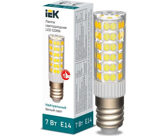 Светодиодная лампа IEK corn капсула 7вт 230в 4000к керамика e14 LLE-CORN-7-230-40-E14 
