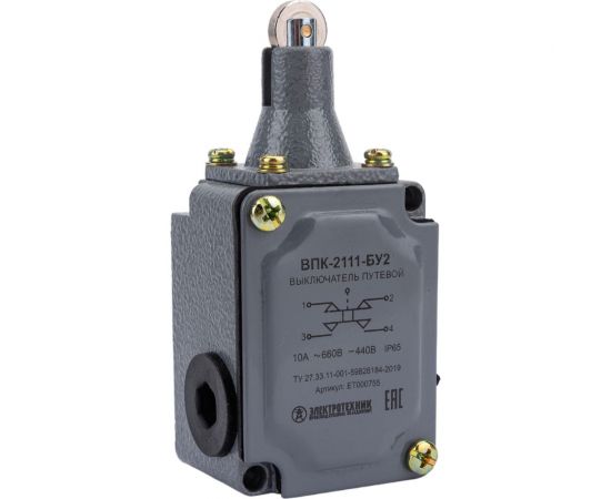 Путевой выключатель Электротехник ВПК-2111-БУ2, толкатель с роликом, IP65, ET000755 