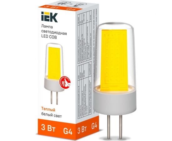 Светодиодная лампа IEK cob капсула 3вт 230в 3000к керамика g4 LLE-COB-3-230-30-G4 