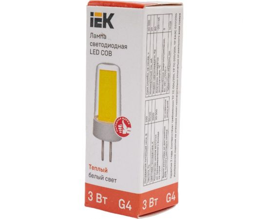 Светодиодная лампа IEK cob капсула 3вт 230в 3000к керамика g4 LLE-COB-3-230-30-G4 – изображение 2