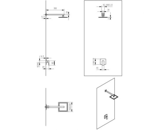 Встраиваемый смеситель для душа SANTREK AQUA-1054 (SAP-1054) квадратная лейка (20x20 см), хром, эконом (только тропический душ) 312281 – изображение 4